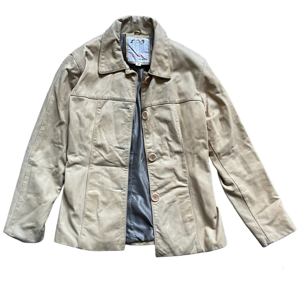 Vintage 90s Tan Leather Fitted Button Down Jacket